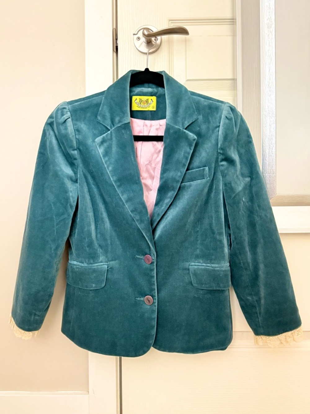 Juicy Couture Velour Blazer with Lace Detail on Cuffs (Size 4)